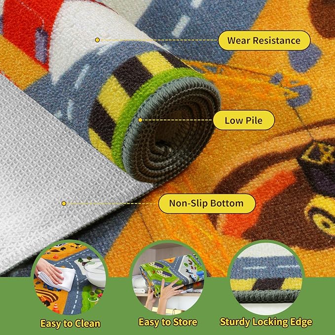 STARUIA Kids Cars Rug for Playroom, 5.3x6.6 Car Rugs for Kids Toy Cars, Non-Slip City Road Map Rug for Boy Bedroom, Educational Toddler Carpet Play Mat for Kid Room Classroom Nursery(63"x78")