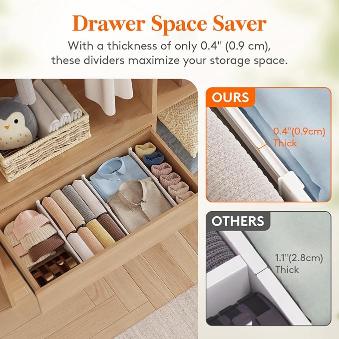 Lifewit 8 Pack Drawer Dividers 4" High, 10.5-16.5" Dresser Drawer Divider, Adjustable Drawer Organizers for Clothes, Plastic Drawers Separators for Dresser, Bedroom, Bathroom, Kitchen, Office
