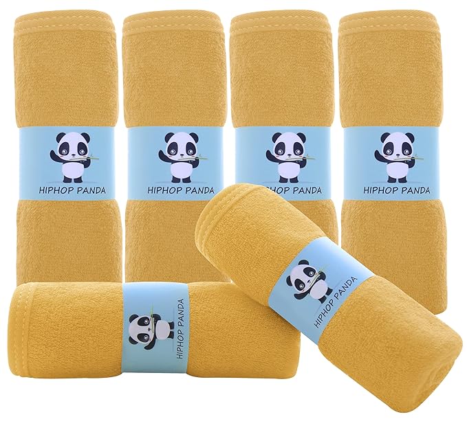 HIPHOP PANDA Baby Washcloths, Rayon Made from Bamboo - 2 Layer Ultra Soft Absorbent Newborn Bath Face Towel - Reusable Baby Wipes for Delicate Skin - Honey, 6 Pack