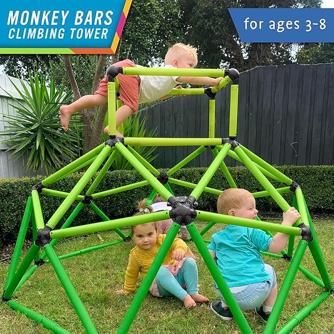 Eezy Peezy Monkey Bars Climbing Tower - Active Outdoor Fun for Kids Ages 3 to 8 Years Old, Green