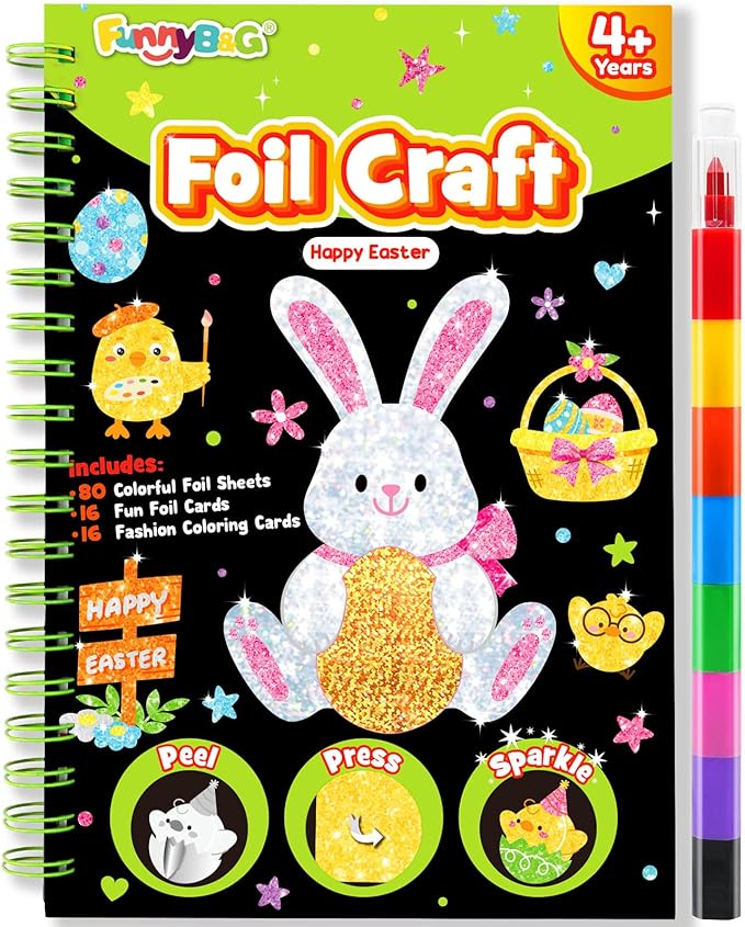FUNNYB&G Foil Art Craft Activity for Kids - Gift for Girls Boys Crafts for Kids Fun Art Supplies DIY Creative Travel Toy, Birthday Gift Party Favor Toys for Girls Boys 4 5 6 7 8 9 Years Old(Easter)