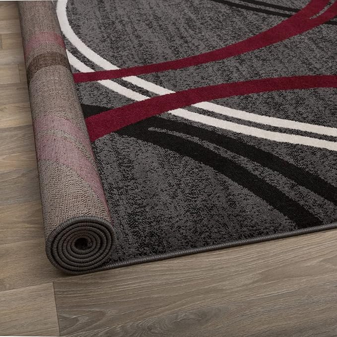 Rugshop Modern Wavy Circles Design Area Rug 8'8" x 12' Red