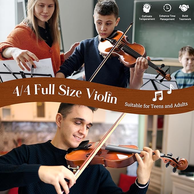 CAHAYA Violin 4/4 Full Size - Full Wooden Violin Set for Beginners Kids Adults Students Violin Kit with Hard Travel Case, Shoulder Rest, Extra Strings, Tuner