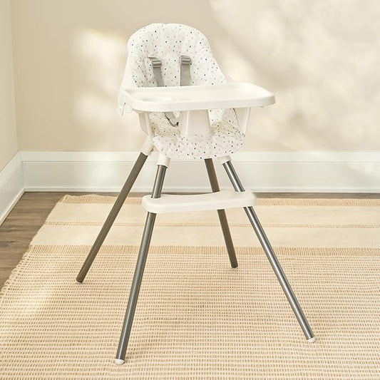 Regalo High Chair with Rainbow Seat Pad for Babies and Toddlers, Award Winning Brand, Removable Oversized Tray with Cup Holder, Five Point Harness, White