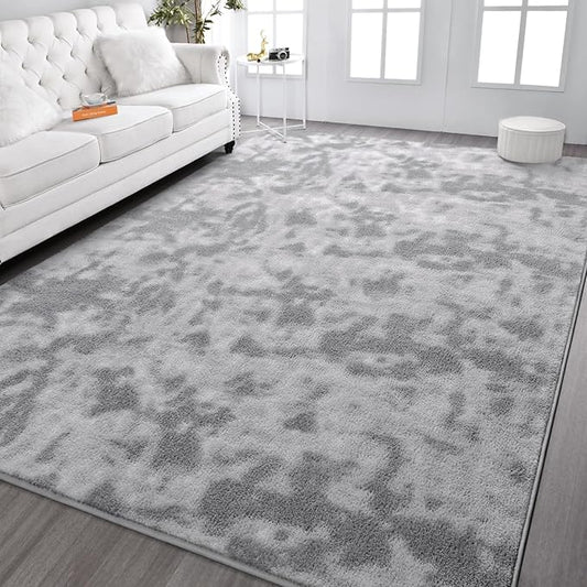 Kimicole 4x6 Washable Area Rugs for Bedroom Living Room, Low Pile Ulta-Thin Solid Color Rug, Non-Slip Soft Fluffy Carpet for Nursery Kids Room Dorm Room Home Decor (Light Grey)