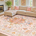 RELEANY Area Rugs 7'x9' Washable Non-Slip, Floral Vintage Distress Print by RELEANY
