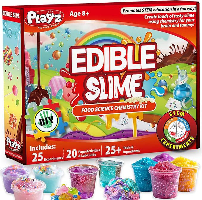Playz Edible Slime Candy Making Science Kit for Kids Ages 8-12 Years Old - Food Science Chemistry Kid Science Kit with 25 Experiments to Make Slime Chocolates, Educational Science Kits for Boy & Girls