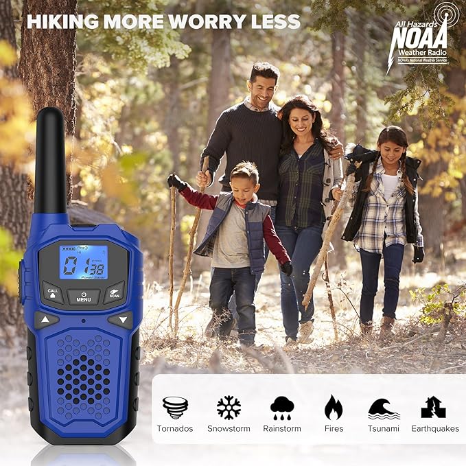 Walkie Talkies for Adults- WokTok Long Range 2 Way Radio for Camping Hiking Hand Held Hiking Accessories Camping Gear Xmas Birthday Gift for Kids,SOS Siren,NOAA Weather Alert,4 Radios