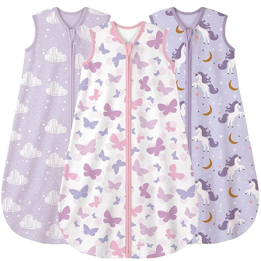 Yoofoss Baby Sleep Sack 0-6 Months Baby Wearable Blanket 100% Cotton 2-Way Zipper TOG 0.5 Toddler Sleeping Sack 3 Pack, Lightweight Sleep Sacks for Babies(Small)