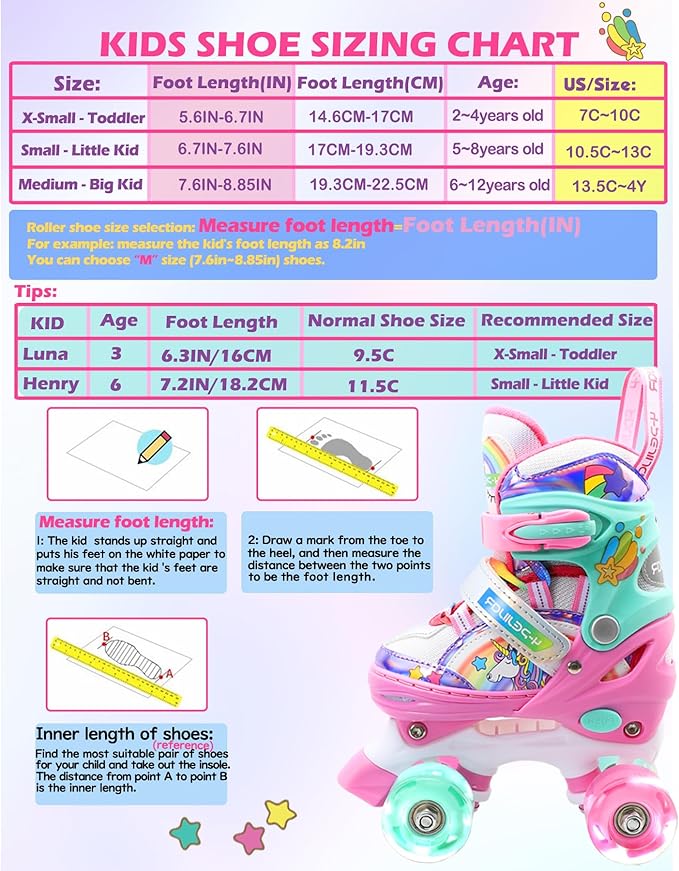 4-Pejiijar Rainbow Unicorn Kids Roller Skates for Girls Toddler Ages 2-4 5-8 8-12,Adjustable Roller Shoes with Luminous Wheels for Birthday Xmas Gifts