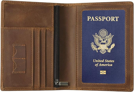 Ringsun Leather Passport Cover for Men Women, RFID Passport Wallet Case Travel Passport Holder for Family