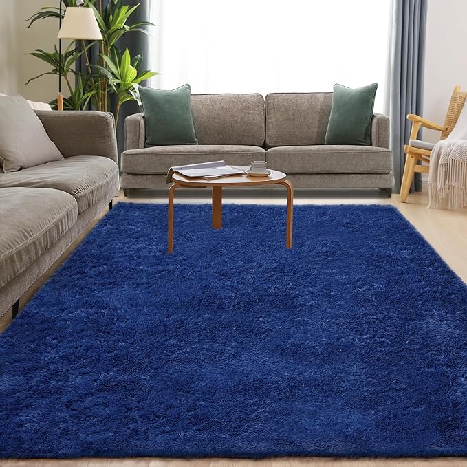 Soft 6x9 Blue Rug, Fluffy Area Rugs for Living Room, Plush Navy Area Rugs for Bedroom, Non-Slip Indoor Carpet for Nursery, Study Room, Kids Room, Room Decor