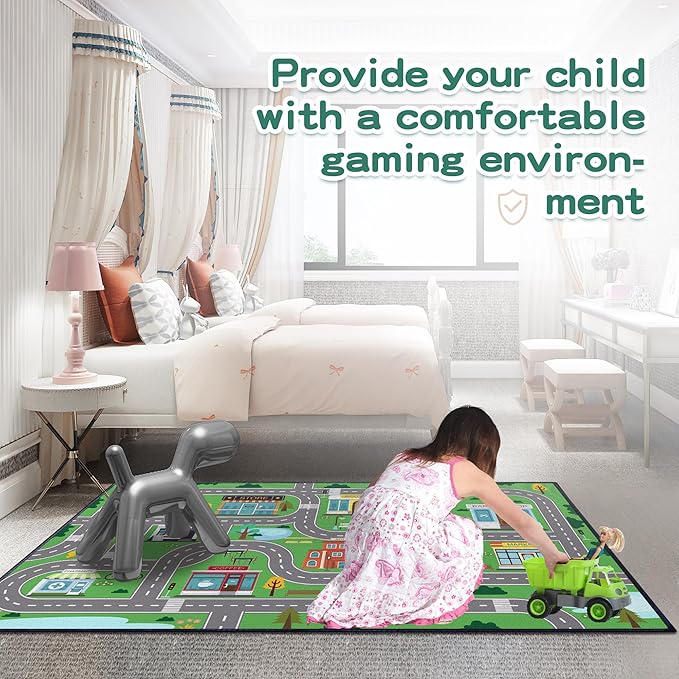 Play Rug for Playroom 3x4 Car Mat Town City Road Map for Boys Bedroom Fun Car Play Area Carpet Non-Slip Washable