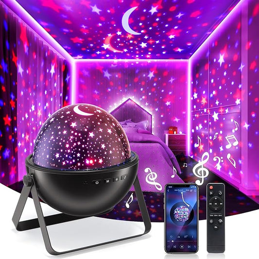 One Fire Star Projector Night Light for Kids Room, Bluetooth Speaker+Remote, 48 Lighting Cool Star Light Projector, Kids Room Decor, Christmas Gifts
