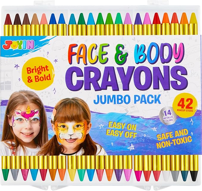 42PCS Face and Body Paint Crayons, XL Face Painting Kit Safe and Non-Toxic Ultimate Party Pack Including 14 Metallic Colors for Birthday Makeup Party Supplies, Festivals, Gifts for Kids Girls Boys