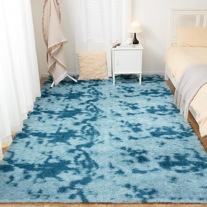 Luxury 3x5 Area Rug, Ultra Soft Rugs for Living Room, Plush Carpet Rugs for Bedroom, Non-Slip Indoor Rug for Nursery, Study Room, Playroom, Home Decor, Tie-Dyed Blue