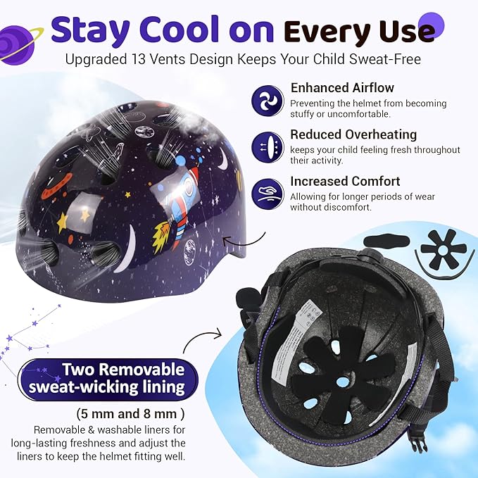 Vvinca Kids Toddlers Bike Helmet Adjustable for Ages 3-5-8 Years, Knee Pads and Elbow Pads Set Wrist Guard Sports Protective Gear Set for Roller Skate Bicycle Skateboard Scooter Girl Boy Birthday Gift