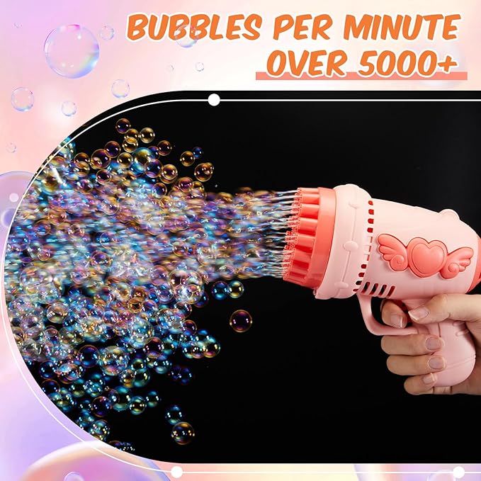 ShinyRelief 4 Pack Wedding Bubble Guns 32 Holes with Light, 4 Bottles Solution, Romantic Bubble Maker for Outdoor Ceremony, Wedding Party Favors, Photo Props, Reception Entertainment(Pink)