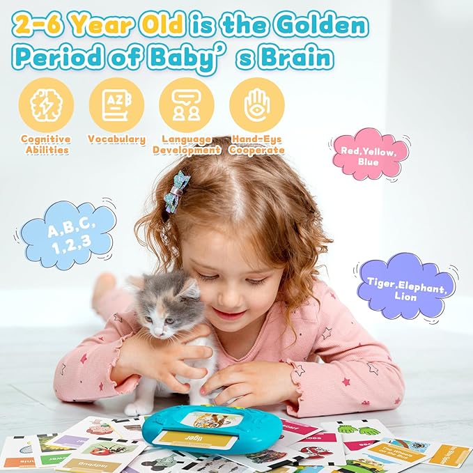 Toddlers Talking Flash Cards with American accent & 288 Sight Words, Speech Therapy Toys for 3 4 5 6 Years Old Boys and Girls, Learning Educational Montessori Sensory kit, Kids Birthday Gifts