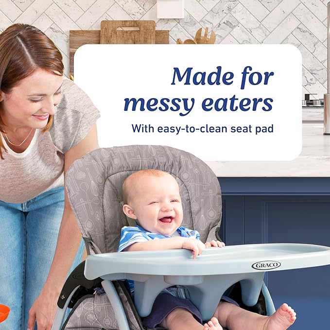 Graco Slim Snacker High Chair, Ultra Slim, Fast-Folding, Multiple Recline Positions, Comfortable Feeding, Whisk