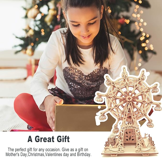 Solar 3D Wooden Puzzle Ferris Wheel DIY Model Kit Craft Sets Educational Wood Mechanical Building Toys for Adult Men Kids