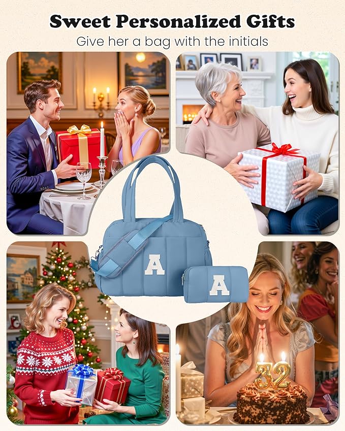 Initial Duffle Bag, Yoga Bags for Women，Overnight Bag with Wet Pocket，Lightweight Work Bags Personalized Gym Tote with Makeup Pouch-Gifts for Women Birthday
