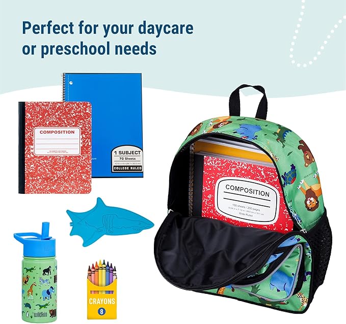 Wildkin 12-inch Kids Backpack – Padded, Adjustable, Ideal for Daycare & Travel - Wild Animals
