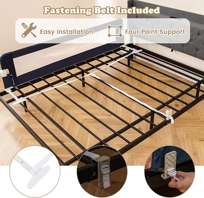 BABY JOY Double Sided Bed Rail Guard, 2 Pack, Extra Long, Swing Down for Convertible Crib, Folding Baby Safety Bedrail for Kids Twin Full Size Queen King Mattress, Rails for Toddlers (Dark Gray, 71")