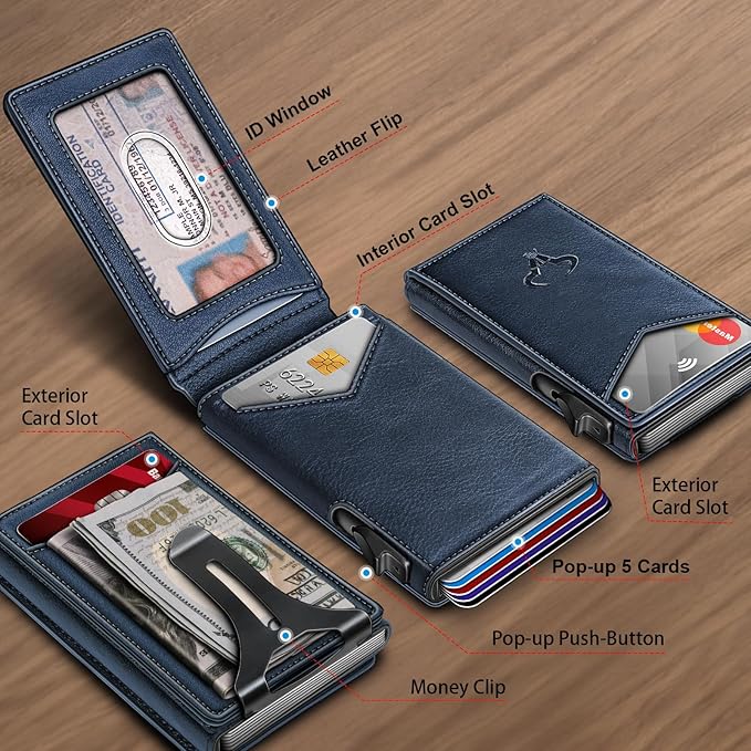 BULLIANT Men Wallet,Money Clip Wallet Slim For Gift Men 9Cards-Metal Credit Card Case in Magnetic Leather Flip