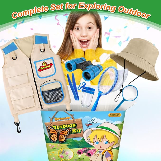 Kids Explorer Kit & Bug Catcher Kit, Kids Camping Gear for Kids, Outdoor Exploration Set with Vest & Hat, Ideal Outdoor Camping Adventure Toys for Ages 3 4 5 6 7 8 Boys Girls