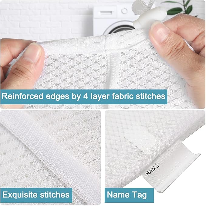 Polecasa Diamond Mesh Laundry Bags, 2Pcs 24 x 36 inches Heavy Duty Mesh Laundry Bag with ID Tag and Drawstring Closure, Large Laundry Hamper Liner, Laundry Bag for Travel, Sports, Dorms (White)