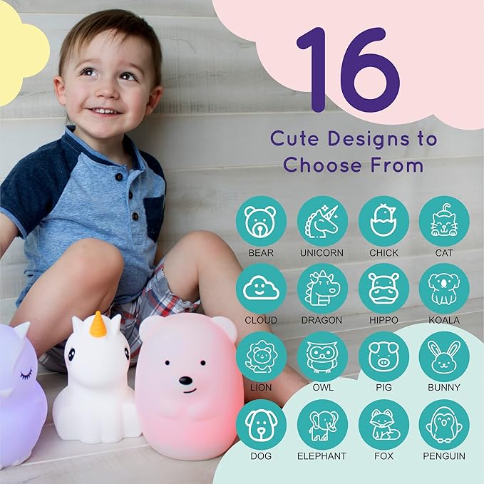 Lumipets Remote Control Silicone Night Light for Kids - Cloud Design with 9 Soft Colors & Sleep Timer - Rechargeable, Battery-Operated Lamp for Bedroom | Baby Nursery, Toddler, Girls, Boys