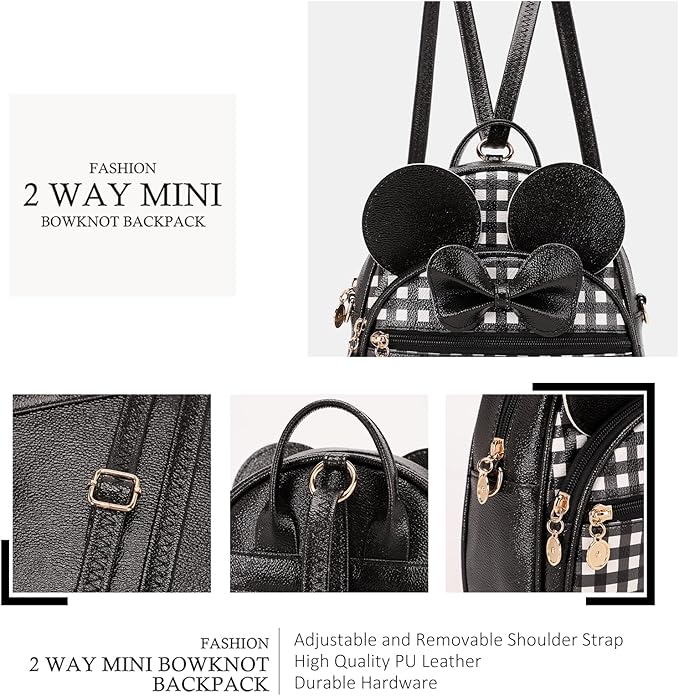 KL928 Girls Bowknot Polka Dot Cute Mini Backpack Small Daypacks Convertible Shoulder Bag Purse for Women