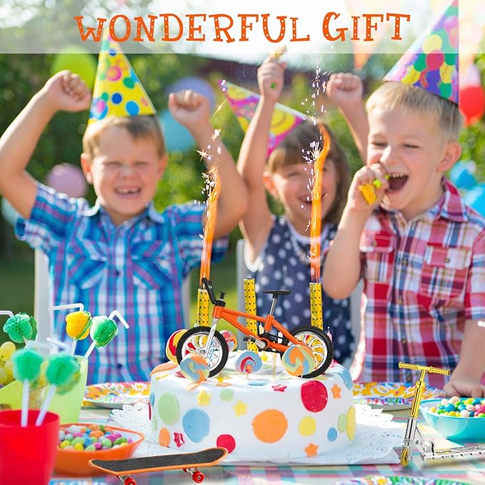 Skylety 31 Pieces Mini Finger Toys Set for Boy Girl Includes 6 Finger Skateboards, 4 Bikes, 2 Mini Scooters 4 Swing Board 8 Matched Wheels 7 Tool Accessories Educational Toy Party Favor(Cool)