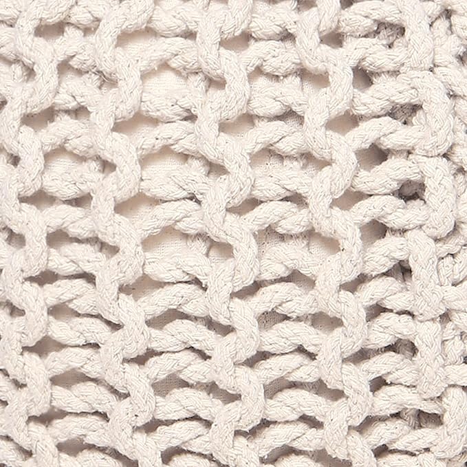 REDEARTH Round Pouf Ottoman –18"x18"x14" Hand-Knitted Cotton Pouffe –Cable - Image 6
