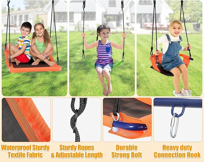 Swing Sets for Backyard 3 Seats - 6 in 1 Swing Set Outdoor for Kids, Extra Large Heavy Duty Metal Swing Frame with 3 Adjustable Swings, Climbing Ladder and Net, Basketball Hoop, Load 700 lbs