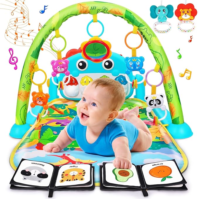 Baby Play Mat Baby Toys Tummy Time Mat Toys Musical Activity Center for Infant Toy with High-Contrast Piano Music & Light Newborn Babies Gifts for Boy Girl Babies Toy 0-6 6-12 Months Dinosaur Style