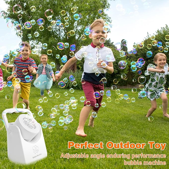 Bubble Machine Automatic Bubble Blower for Kids Batteries Operated Portable Bubble Maker Electric Bubble Machine Adjust Angle by 90° Indoor Outdoor Toy for Birthday Party Wedding (Portable White)