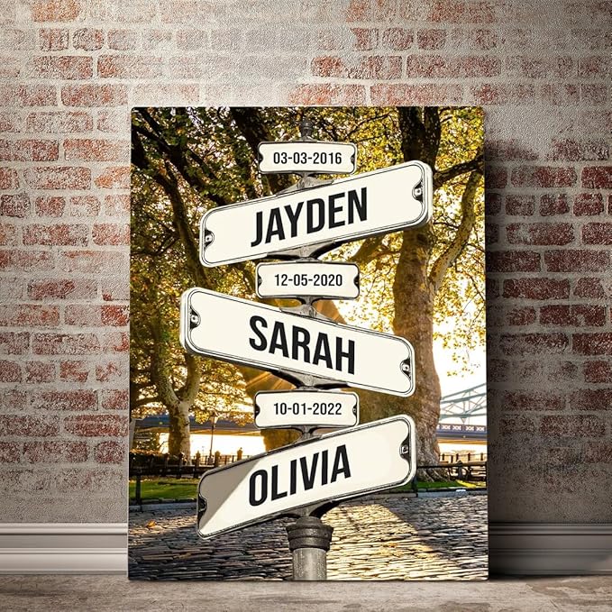 Personalized Family Street Sign Multi-Name Canvas Or Poster Wall Art, Street Sign Customized With Name, Best Gifts For Parents, Grandparents From Kids Daughter Son, Birthday, Christmas Gift For Family