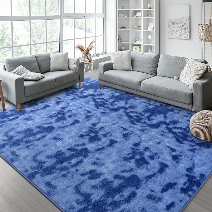 Kimicole 6x9 Washable Area Rugs for Living Room Bedroom, Large Low Pile Ulta-Thin Solid Color Rug, Non-Slip Soft Fluffy Carpet for Nursery Kids Room Dorm Room Home Decor (Blue)