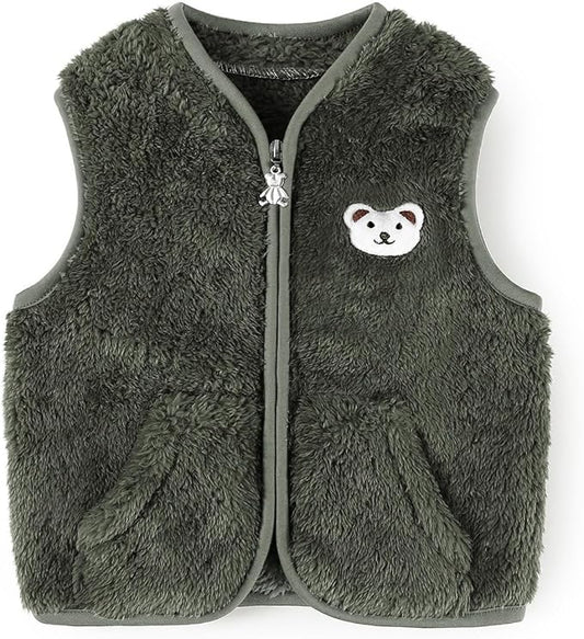 Baby Boys Girls Fleece Vest Zip Up Cute Bear Jackets Fuzzy Fall Winter Warm Clothes Newborn Outwear for Toddler Infant
