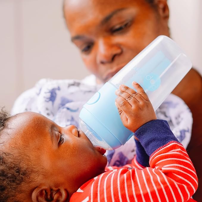 PopYum Blue Formula Making Baby Bottle Starter Set, 4-Pack, 2X 5oz Bottles with #1 Slow Flow Nipples + 2X 9oz Bottles with #2 Medium Flow Nipples, Mixing, Dispenser