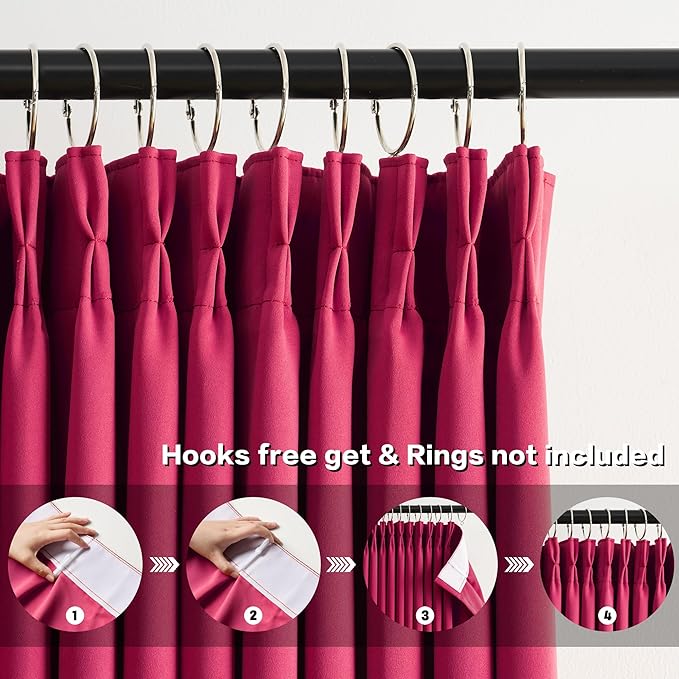 Hot Pink Drapes Room Darkening Curtains, Pinch Pleat with Hooks, Modern Design Light Reducing & Privacy Protection Blackout Window Drapery for Kid's Adult Room(Hot Pink, 2 Panels, W40 x L96)