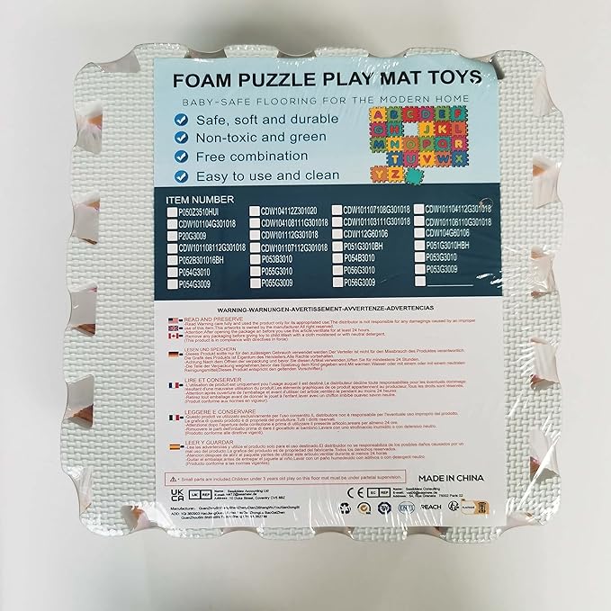 qqpp EVA Rubber 18 Tiles Interlocking Puzzle Foam Floor Mats - Baby Play Mat for Playing | Exercise Mat for Home Workout. White, Gray. QC-ALb18N