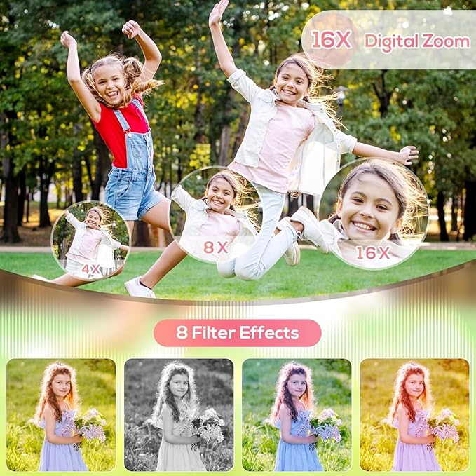 Digital Camera for Kids, WITYEAH 48MP FHD 1080P Point and Shoot Digital Cameras with 16X Zoom Anti-Shake, Compact Portable Cameras for Photography, for Boys Girls Teens Beginners-Pink