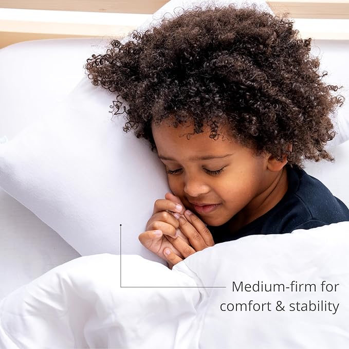Dreamland Baby Premium Toddler Pillow and White Pillowcase, 13 x 18. Machine Washable, Ergonomic Kids Pillow + Ultra Soft Viscose Pillowcase. Mom-Owned US Business, Premium Materials