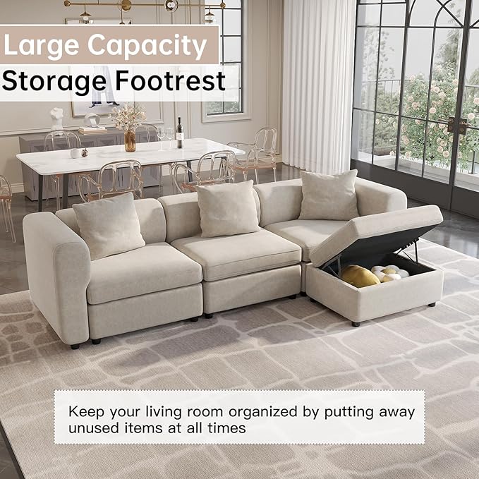 Guyii Velvet Sectional Sofa, Oversized 4-Seater L-Shaped Convertible Couch - Image 7