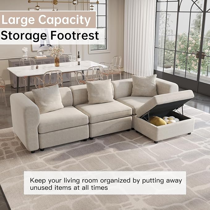 Guyii Velvet Sectional Sofa, Oversized 4-Seater L-Shaped Convertible Couch - Image 7