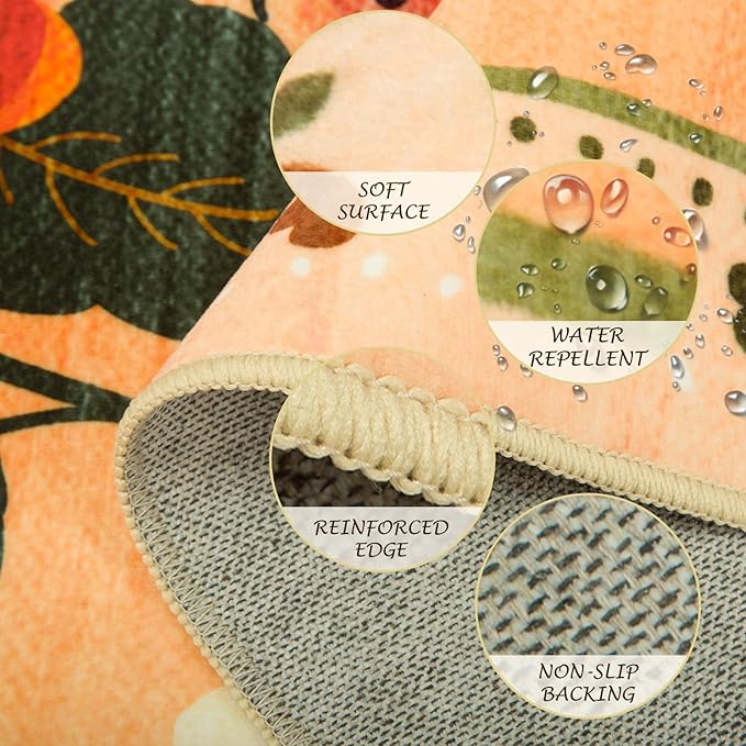 Floral 4x6 Area Rug Machine Washable Soft Print Boho Carpet Non Slip Doormat Low Pile Flower Area Rugs for Living Room Bedroom Nursery Kitchen Dining Room Indoor-Yellow/Orange