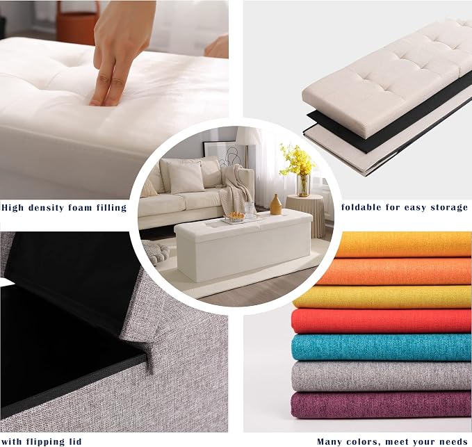 Storage Ottoman Bench Foldable Seat Footrest Shoe Bench End of Bed Storage - Image 9